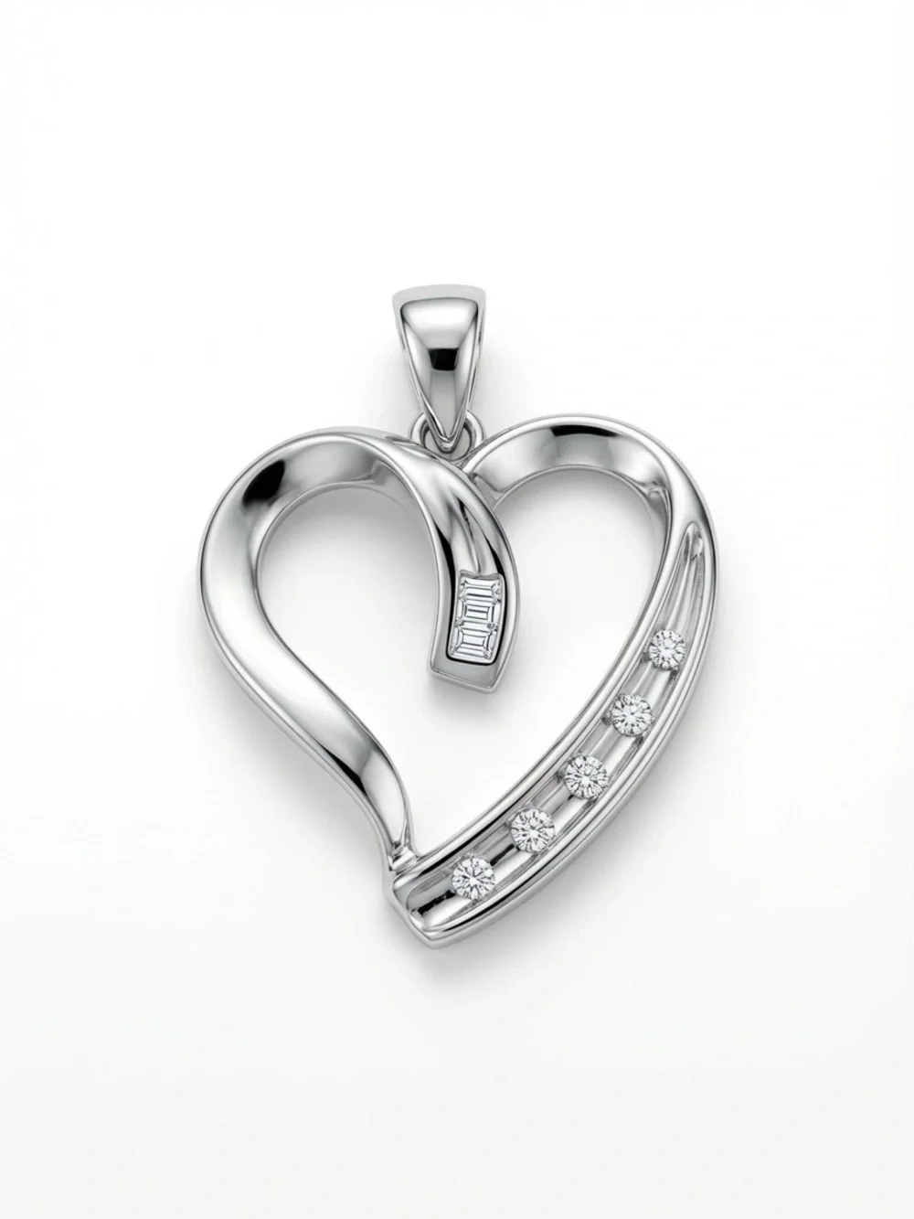 Helzberg Diamonds White Gold Open Heart Pendant with Accent Diamonds | no chain